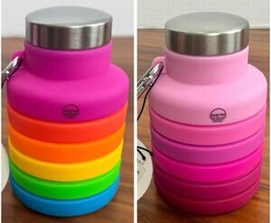 Mayim Collapsible Caribiner 17oz Silicone Water Bottle Rainbow Pink Collectible